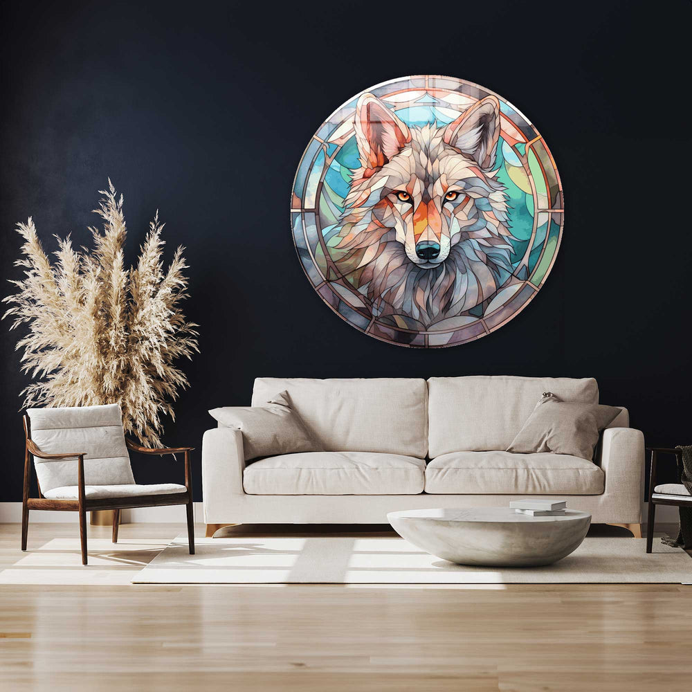 Artronauts Glass Print Stained Wolf II - Rounded Glass Wall Art