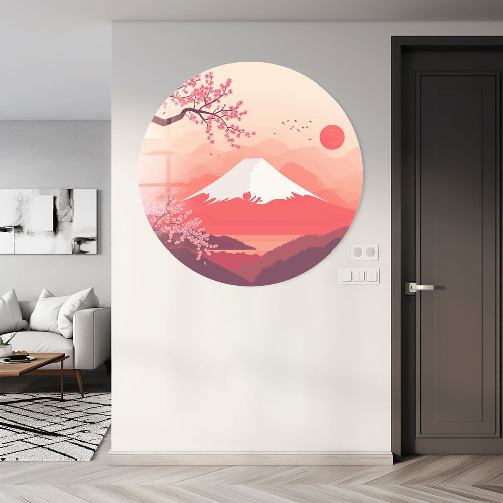 Artronauts Glass Print Sakura Peaks - Rounded Glass Wall Art