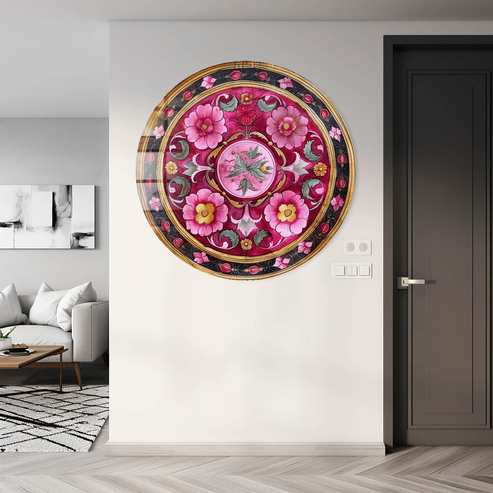 Artronauts Glass Print Vintage Floral - Rounded Glass Wall Art