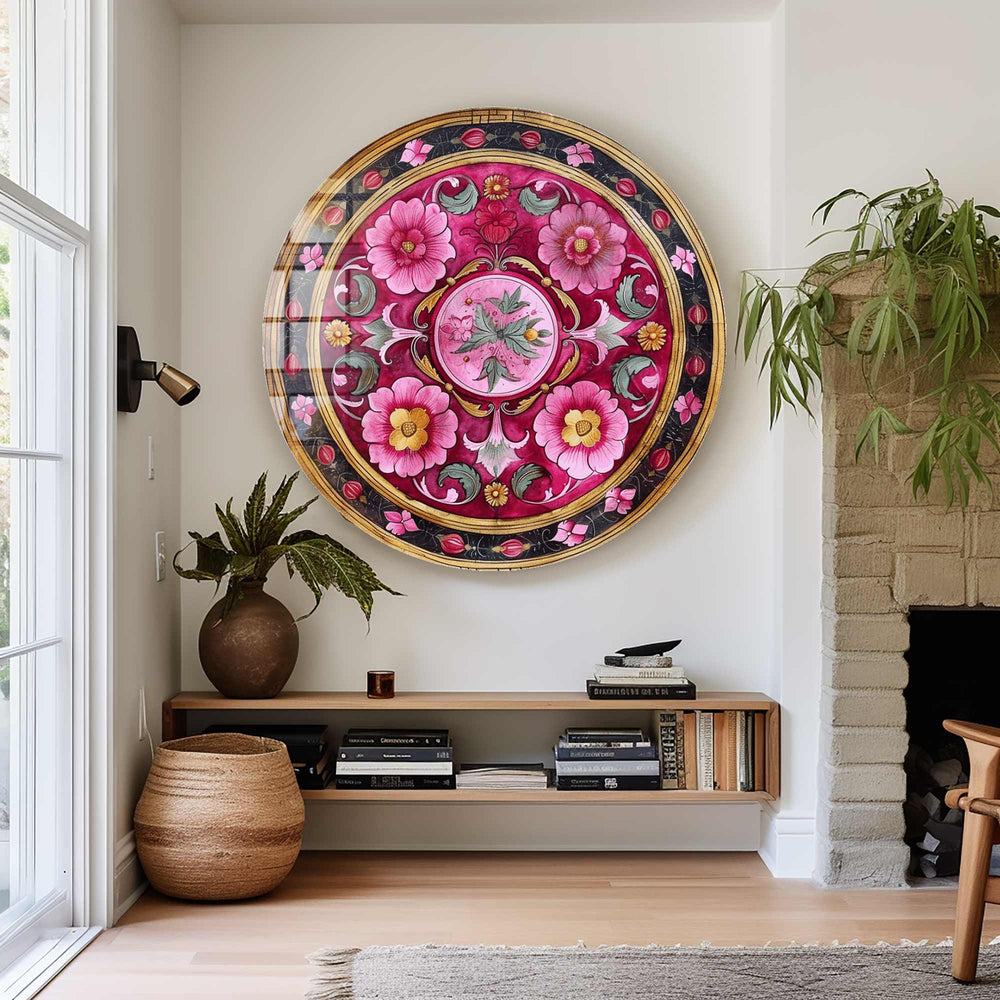 Artronauts Glass Print Vintage Floral - Rounded Glass Wall Art