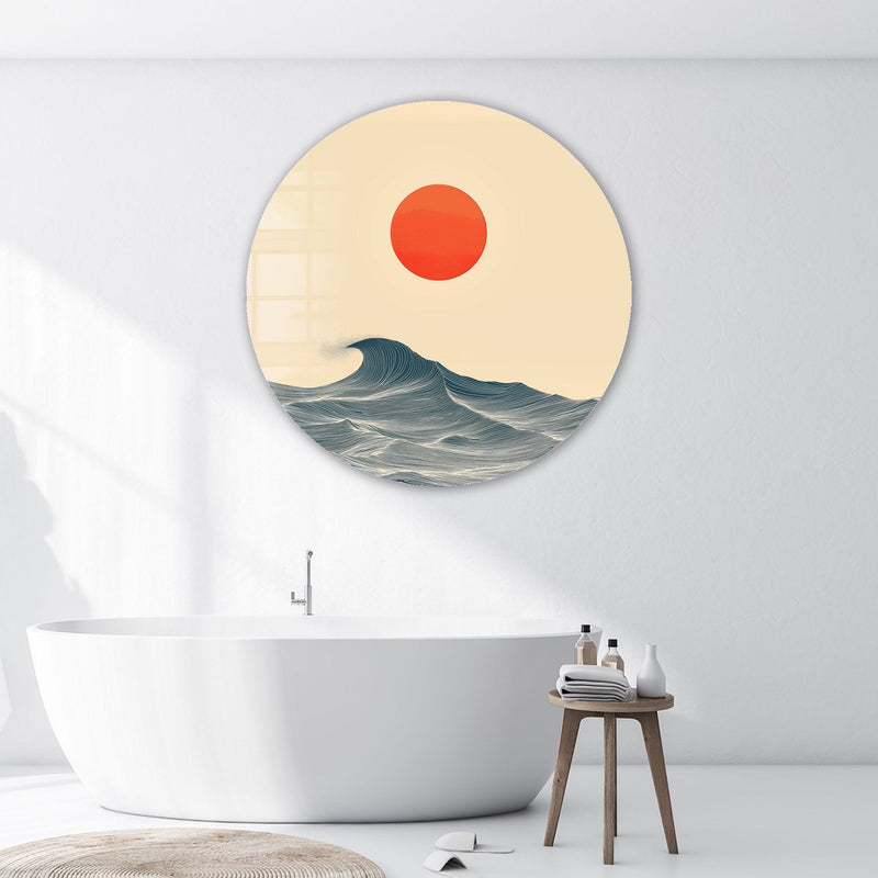 Artronauts Glass Print Japanese Sunset - Rounded Glass Wall Art