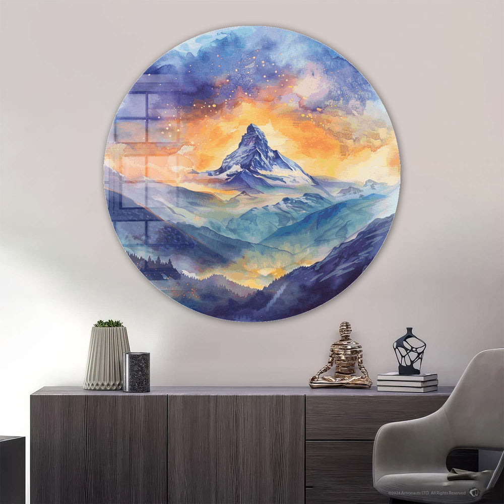 Artronauts Glass Print Peak on Clouds - Rounded Glass Wall Art