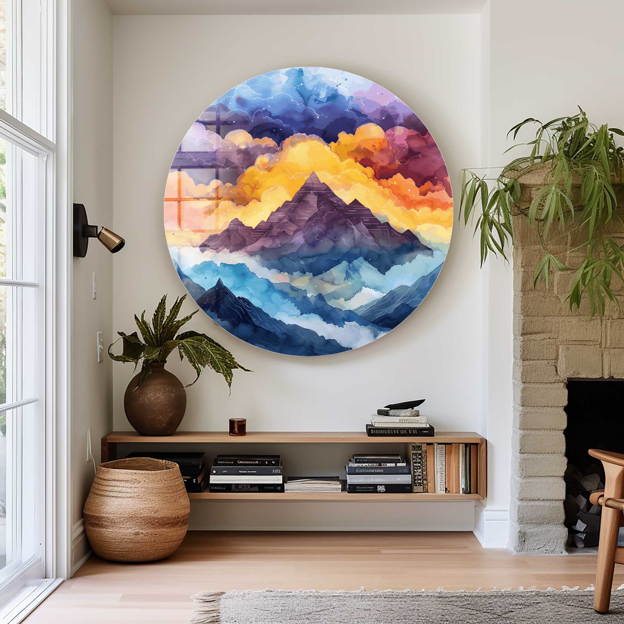 Peak on Clouds II - Rounded Glass Wall Art