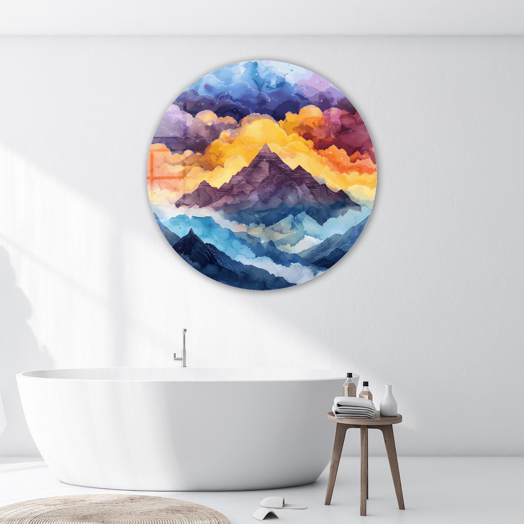 Peak on Clouds II - Rounded Glass Wall Art