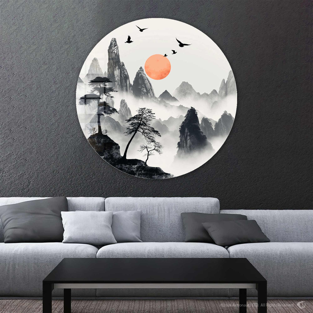Artronauts Glass Print Japanese Mountains III - Rounded Glass Wall Art