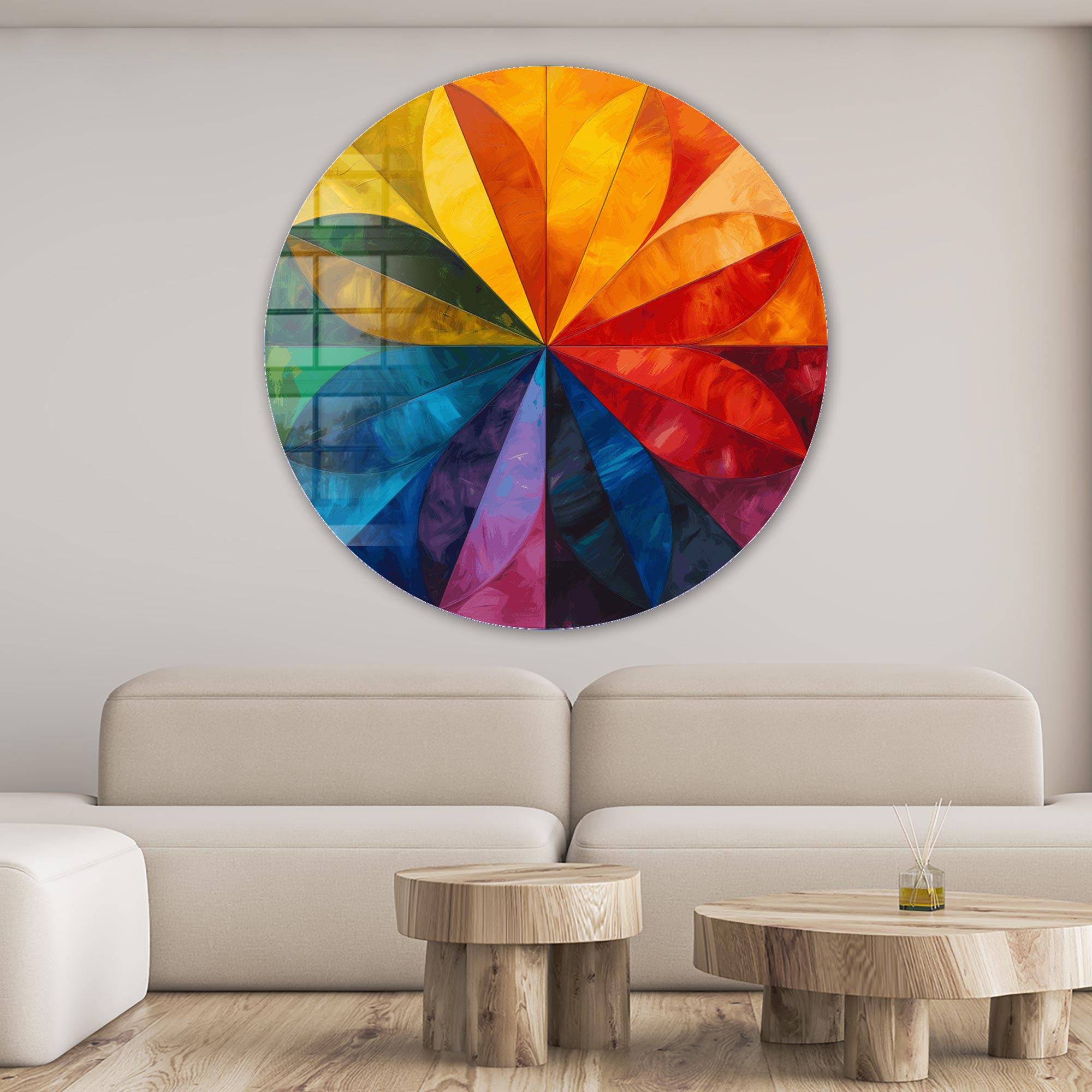 Colourful Flower  - Rounded Glass Wall Art