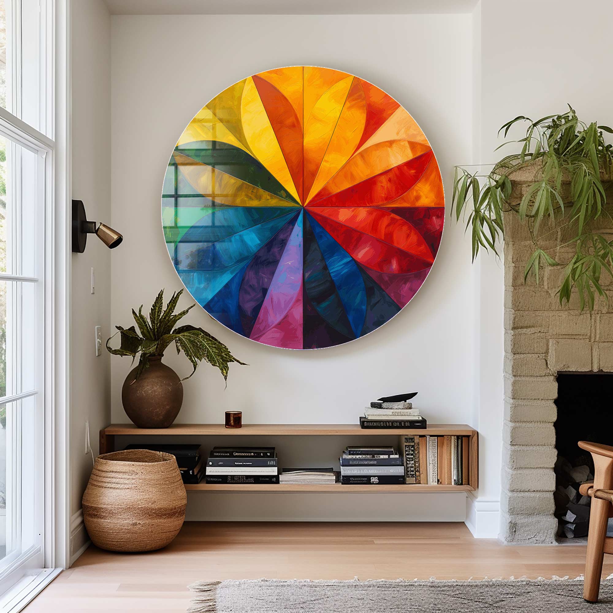 Colourful Flower  - Rounded Glass Wall Art