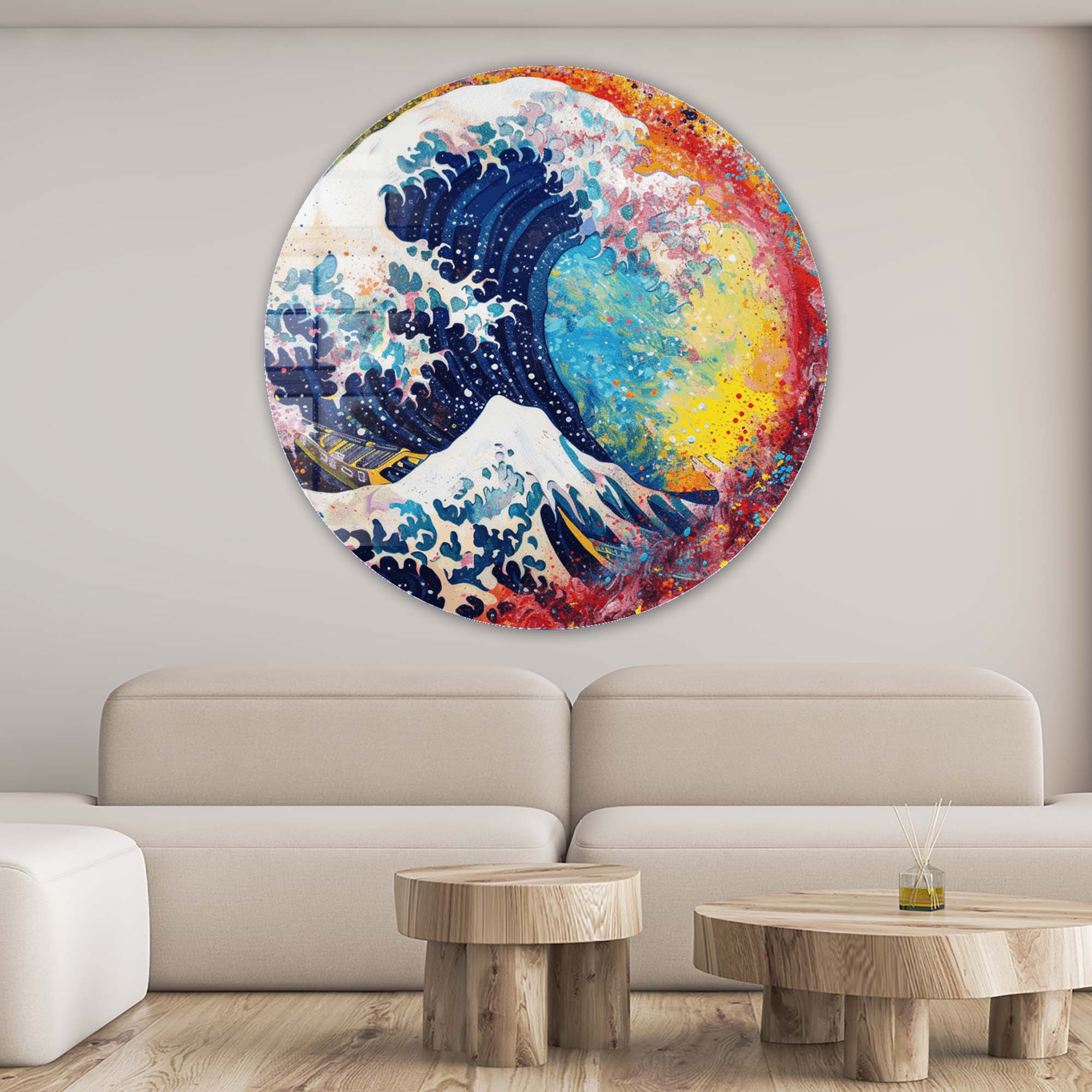 Kanagawa Rainbow  - Rounded Glass Wall Art