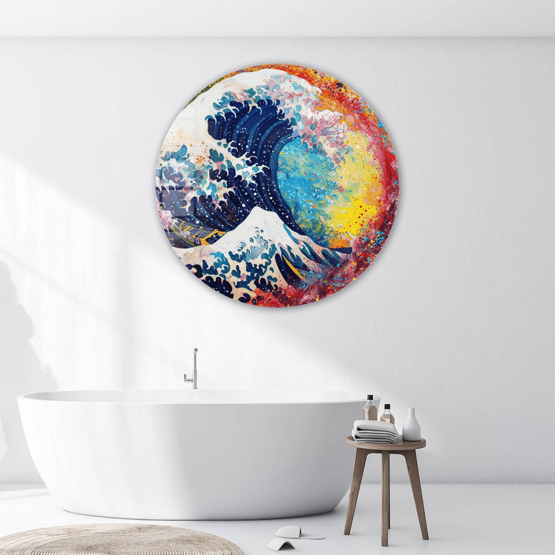 Artronauts Glass Print Kanagawa Rainbow  - Rounded Glass Wall Art
