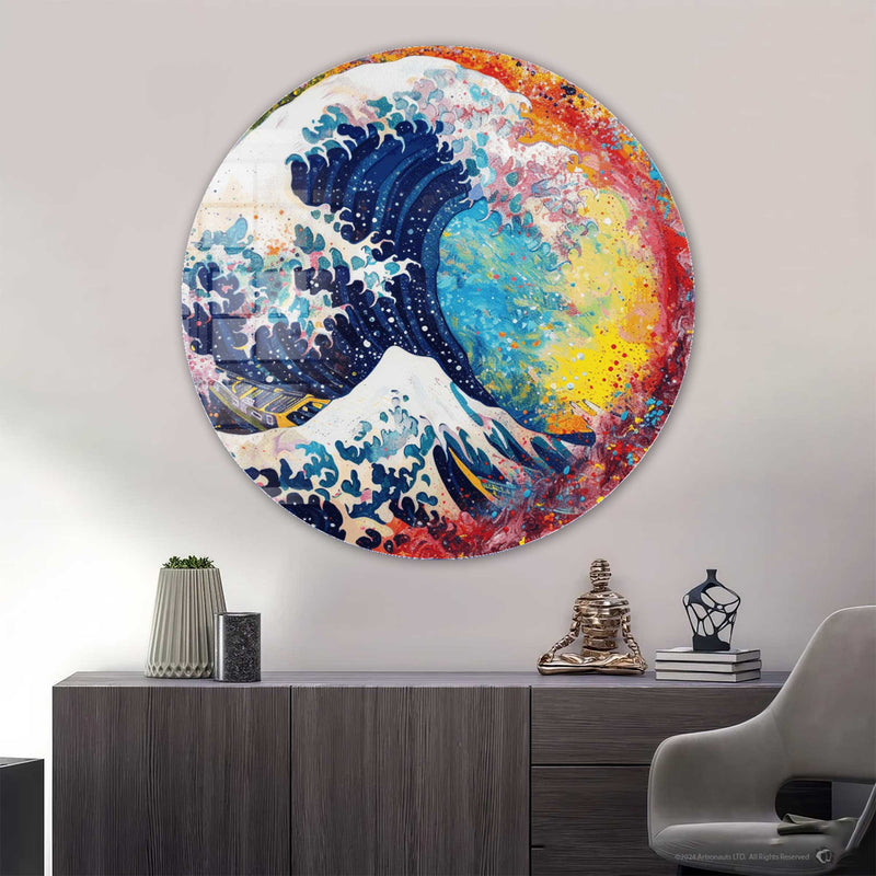 Artronauts Glass Print Kanagawa Rainbow  - Rounded Glass Wall Art