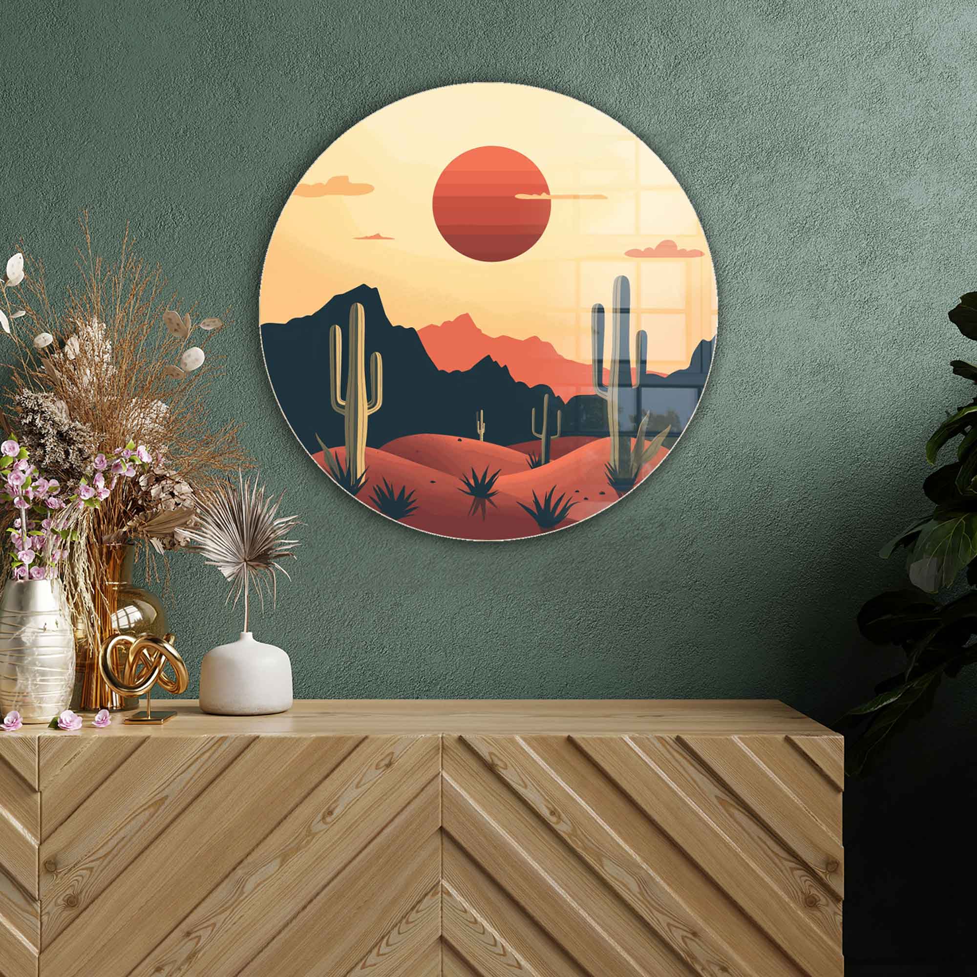 Cactusland - Rounded Glass Wall Art