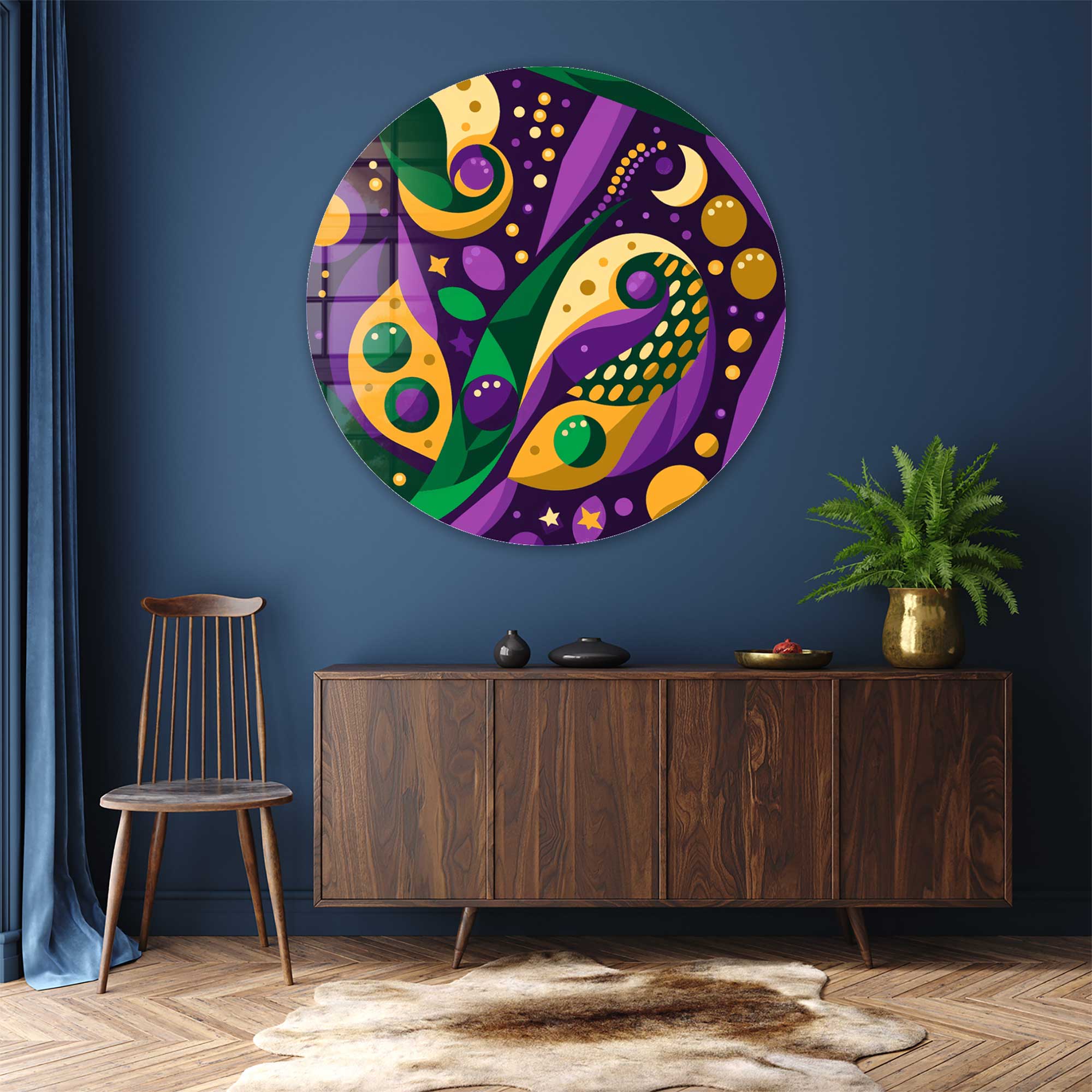 Geometric Purple - Rounded Glass Wall Art