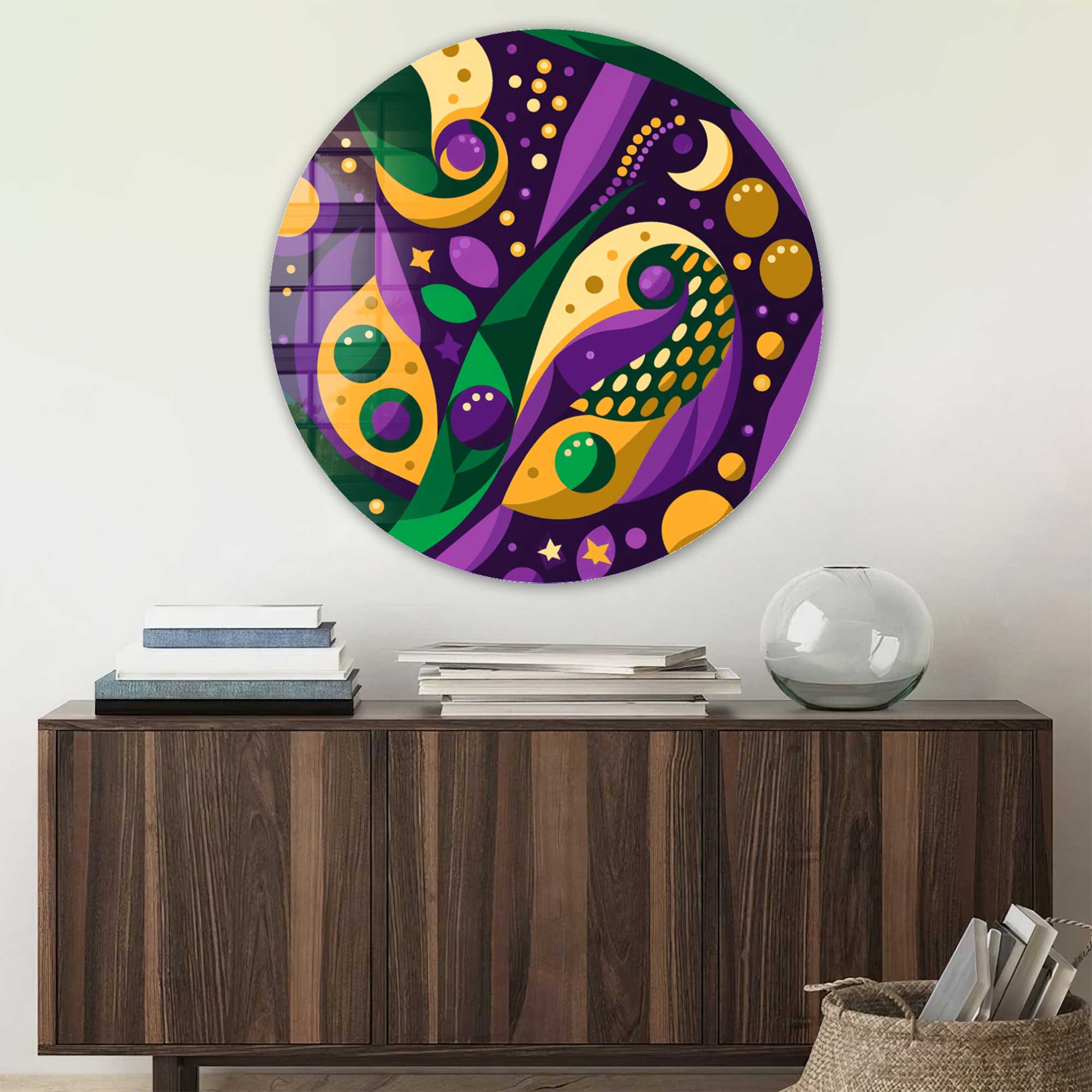 Geometric Purple - Rounded Glass Wall Art