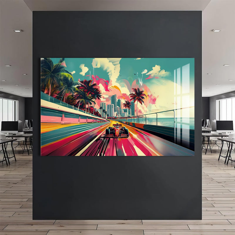 Artronauts Glass Print Neon City Speed – Modern Car Glass Wall Art