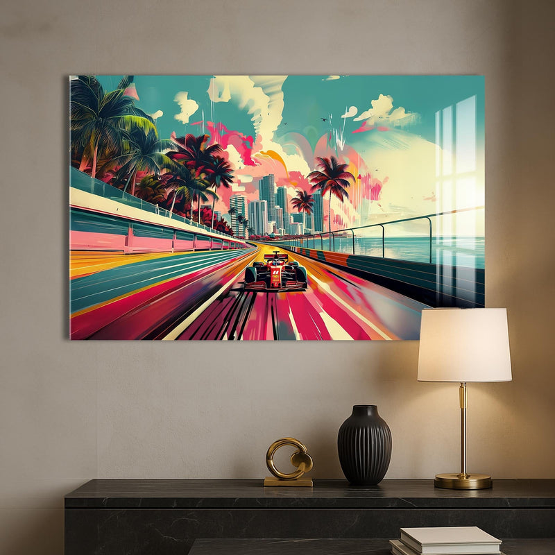 Artronauts Glass Print Neon City Speed – Modern Car Glass Wall Art