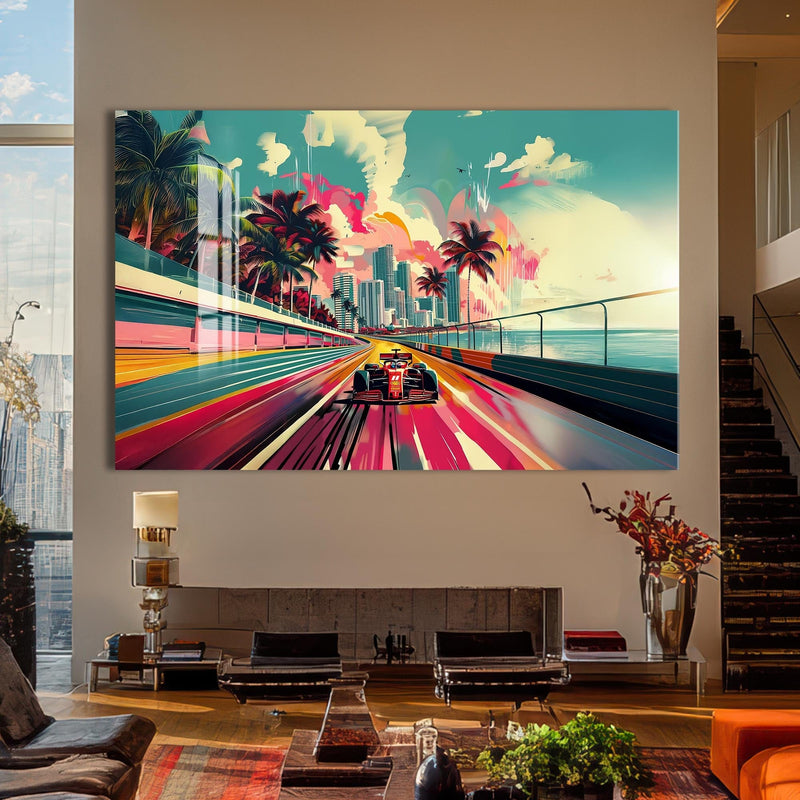 Artronauts Glass Print Neon City Speed – Modern Car Glass Wall Art