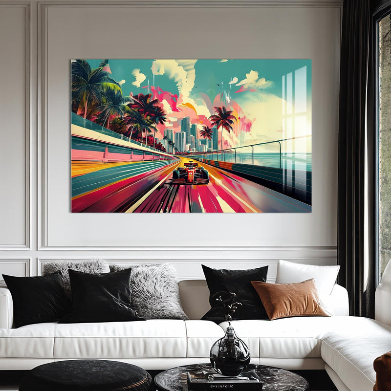 Artronauts Glass Print Neon City Speed – Modern Car Glass Wall Art