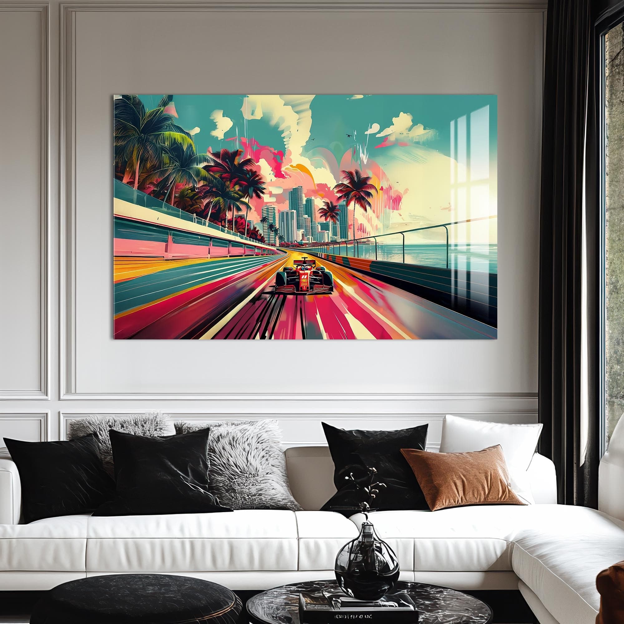 Artronauts Glass Print Neon City Speed – Modern Car Glass Wall Art