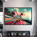 Artronauts Glass Print S | 72x46 cm | 28.3"x18.1" / Black Neon City Speed – Modern Car Glass Wall Art