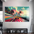 Artronauts Glass Print S | 72x46 cm | 28.3"x18.1" / White Neon City Speed – Modern Car Glass Wall Art