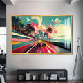 Artronauts Glass Print S | 72x46 cm | 28.3"x18.1" / Gold Neon City Speed – Modern Car Glass Wall Art