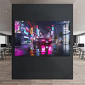 Artronauts Glass Print Neon Rain Drive – Cyberpunk Car Glass Wall Art