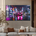 Artronauts Glass Print Neon Rain Drive – Cyberpunk Car Glass Wall Art