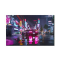 Artronauts Glass Print Neon Rain Drive – Cyberpunk Car Glass Wall Art