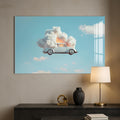 Artronauts Glass Print Surreal Floating Vintage Car–Tempered Glass Wall Art