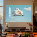 Artronauts Glass Print Surreal Floating Vintage Car–Tempered Glass Wall Art