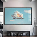 Artronauts Glass Print S | 72x46 cm | 28.3"x18.1" / Black Surreal Floating Vintage Car–Tempered Glass Wall Art