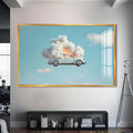 Artronauts Glass Print S | 72x46 cm | 28.3"x18.1" / Gold Surreal Floating Vintage Car–Tempered Glass Wall Art
