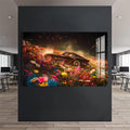 Artronauts Glass Print Classic Sports Car in Flower Field – Car Glass Wall Art