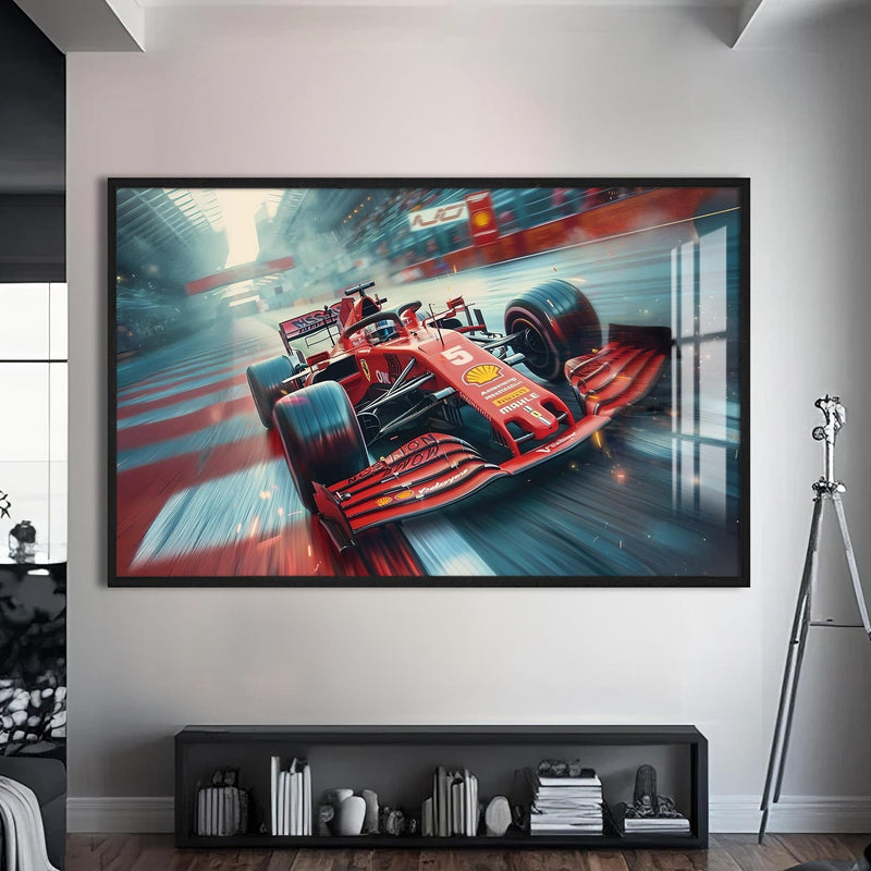 Artronauts Glass Print S | 72x46 cm | 28.3"x18.1" / Black Formula Racing Car –Tempered Glass Wall Art