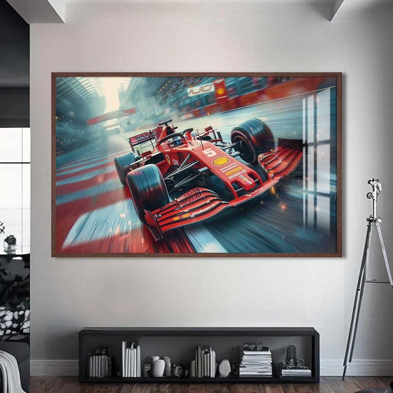 Artronauts Glass Print S | 72x46 cm | 28.3"x18.1" / Walnut Formula Racing Car –Tempered Glass Wall Art
