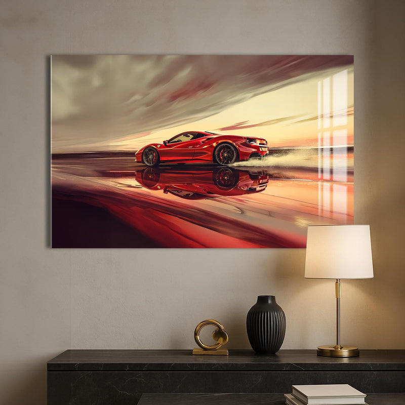 Artronauts Glass Print Red Supercar –Tempered Glass Wall Art