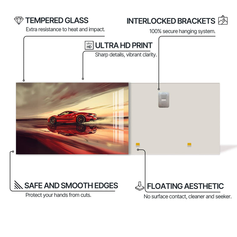 Artronauts Glass Print Red Supercar –Tempered Glass Wall Art