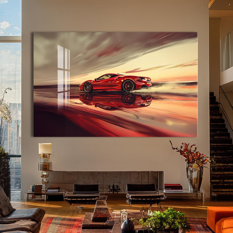 Artronauts Glass Print Red Supercar –Tempered Glass Wall Art