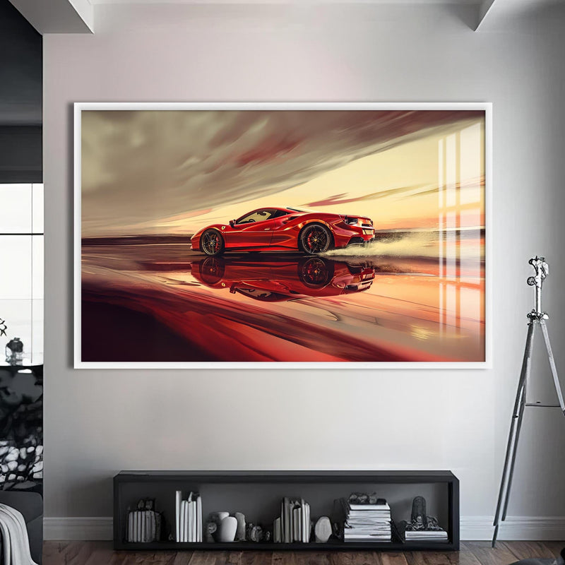Artronauts Glass Print S | 72x46 cm | 28.3"x18.1" / White Red Supercar –Tempered Glass Wall Art