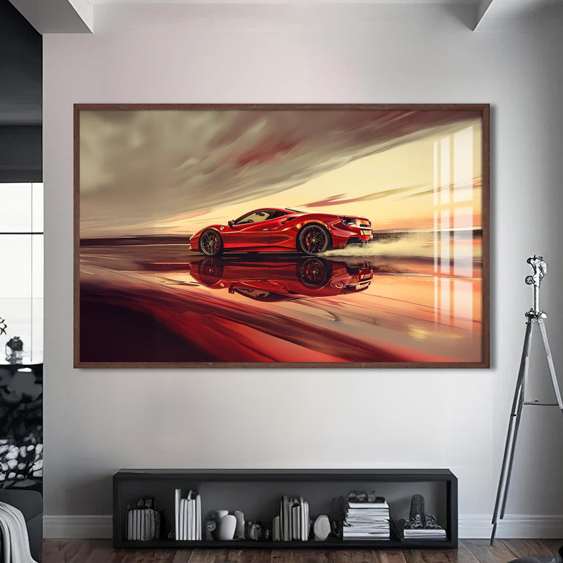 Artronauts Glass Print S | 72x46 cm | 28.3"x18.1" / Walnut Red Supercar –Tempered Glass Wall Art