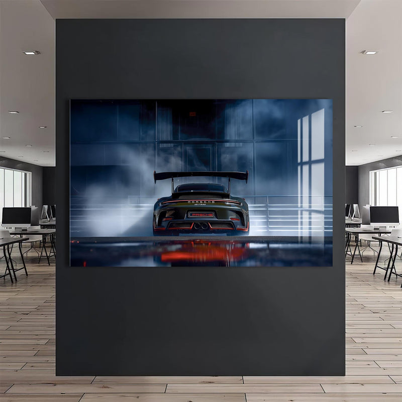 Artronauts Glass Print Rear View GT Race Car –Tempered Glass Wall Art