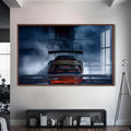 Artronauts Glass Print S | 72x46 cm | 28.3"x18.1" / Walnut Rear View GT Race Car –Tempered Glass Wall Art