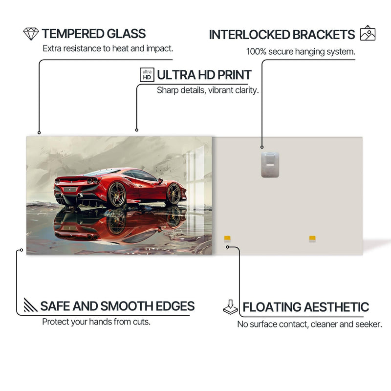 Artronauts Glass Print Exotic Supercar Reflection –Tempered Glass Wall Art