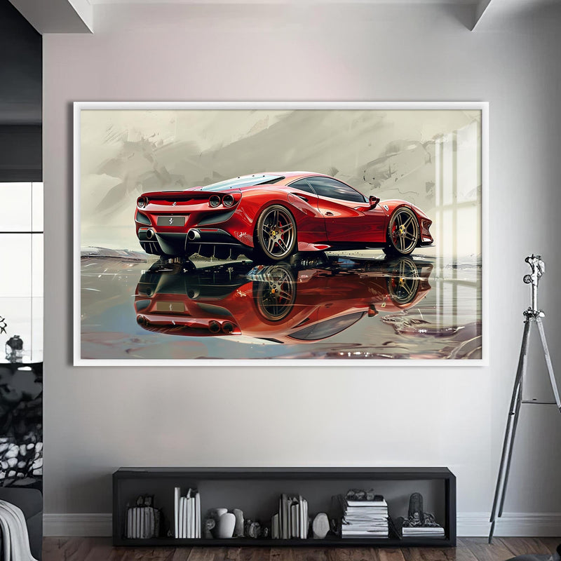 Artronauts Glass Print S | 72x46 cm | 28.3"x18.1" / White Exotic Supercar Reflection –Tempered Glass Wall Art