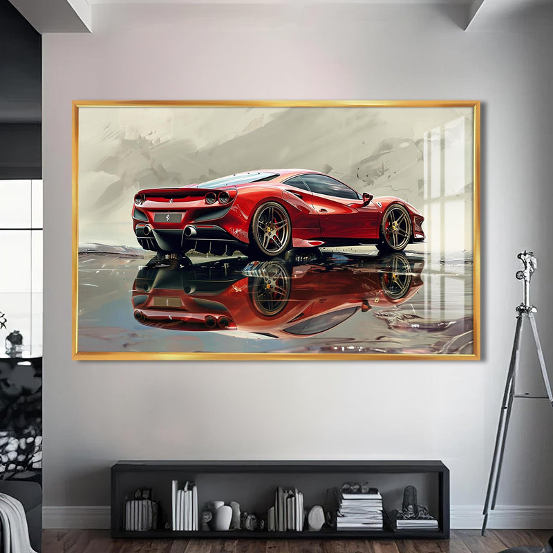 Artronauts Glass Print S | 72x46 cm | 28.3"x18.1" / Gold Exotic Supercar Reflection –Tempered Glass Wall Art