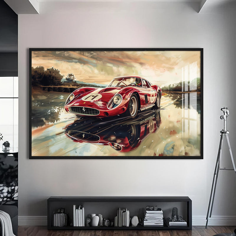 Artronauts Glass Print S | 72x46 cm | 28.3"x18.1" / Black Classic Racing Car –Tempered Glass Wall Art