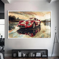 Artronauts Glass Print S | 72x46 cm | 28.3"x18.1" / White Classic Racing Car –Tempered Glass Wall Art