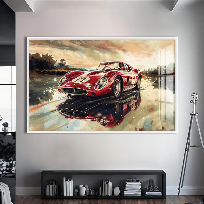 Artronauts Glass Print S | 72x46 cm | 28.3"x18.1" / White Classic Racing Car –Tempered Glass Wall Art