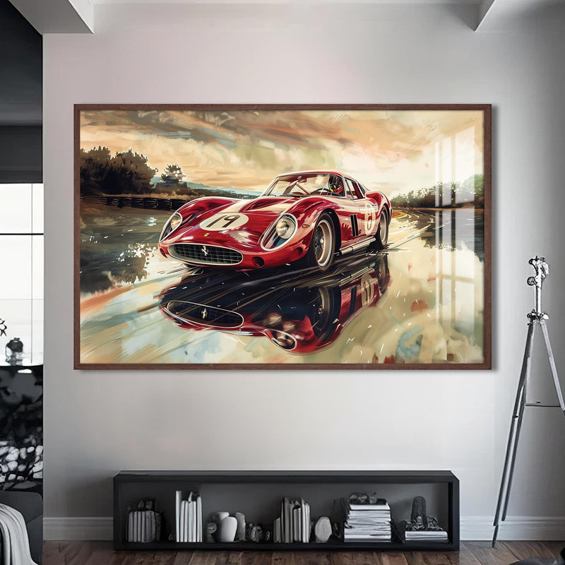 Artronauts Glass Print S | 72x46 cm | 28.3"x18.1" / Walnut Classic Racing Car –Tempered Glass Wall Art