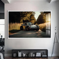 Artronauts Glass Print S | 72x46 cm | 28.3"x18.1" / White Classic Car on Country Road –Tempered Glass Wall Art